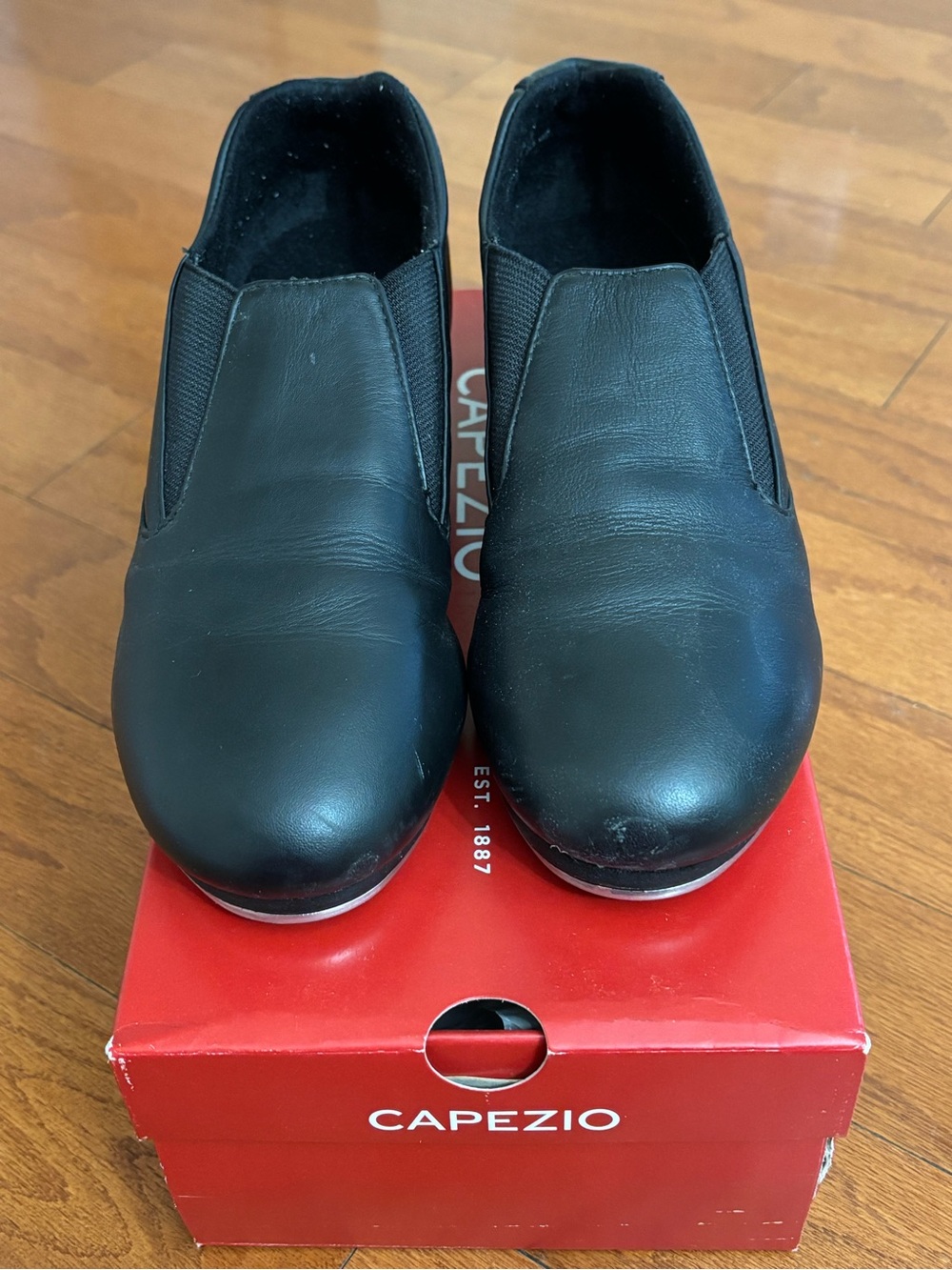 Capezio Black Tap Slip-On Leather Dance Shoes